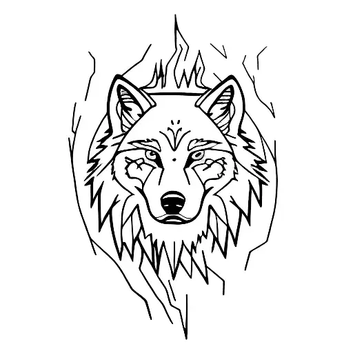 forest lightning howling wolf  tattoo design idea