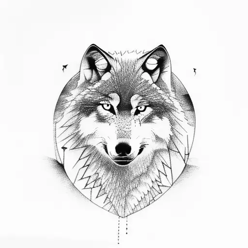 Wolf Howling In A Thunderstorm With A Forest In The Background And Camp In The Foreground tattoo design idea