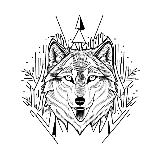 forest lightning howling wolf  tattoo design idea