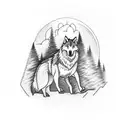 Wolf Howling In A Thunderstorm With A Forest In The Background And Camp In The Foreground tattoo design idea