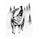 Wolf Howling In A Thunderstorm With A Forest In The Background And Camp In The Foreground tattoo design idea