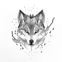 thunderstorm, forest, distant small wolf figure, drums tattoo design idea