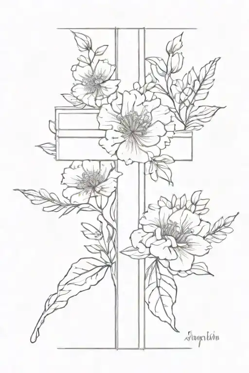 birth flowers for january, april, may and august. the word salvation and a cross. tattoo design idea