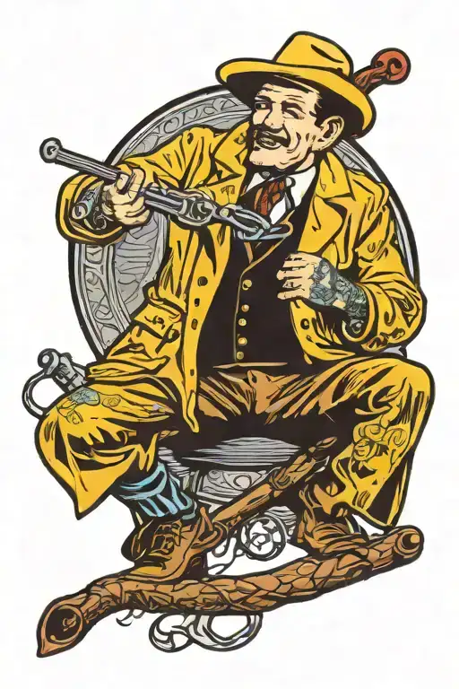 yellow coat fisher man tattoo design idea