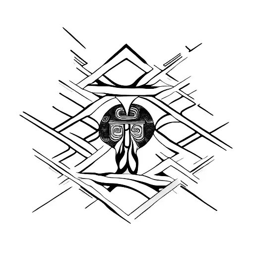 A minimalist tattoo of Exu, the deity associated with communication and crossroads, in a dynamic pose. tattoo design idea