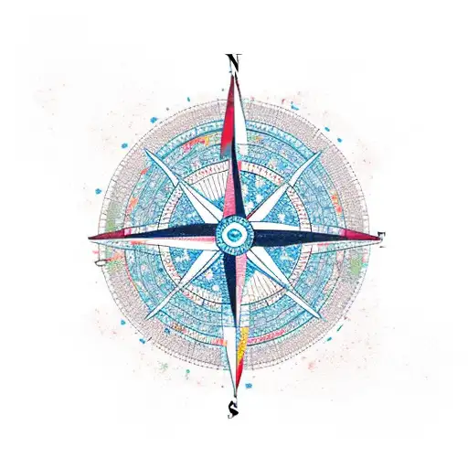 compass with land, sea, and stars tattoo design idea