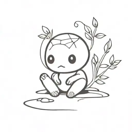 chibi kodama sitting cross-legged tattoo design idea