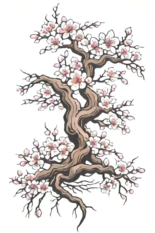 Cherry Blossom tree intertwined tattoo design idea