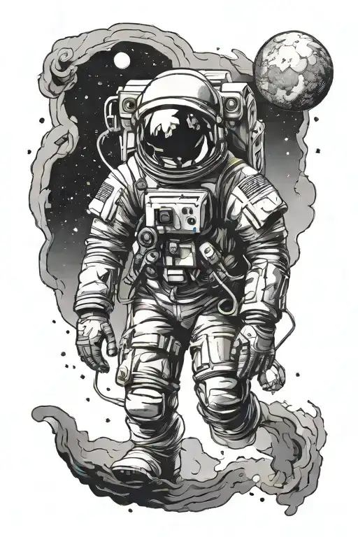 astronaut, space, depression, darkness, consumed. tattoo design idea