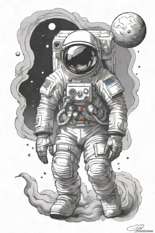 astronaut, space, depression, darkness, smoke tattoo design idea