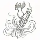 A phoenix rising from flames, including a key, the words AD SUM and the symbol for the zodiac sign virgo tattoo design idea
