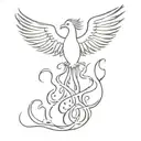 A phoenix rising from flames, including a key, the words AD SUM and the symbol for the zodiac sign virgo tattoo design idea