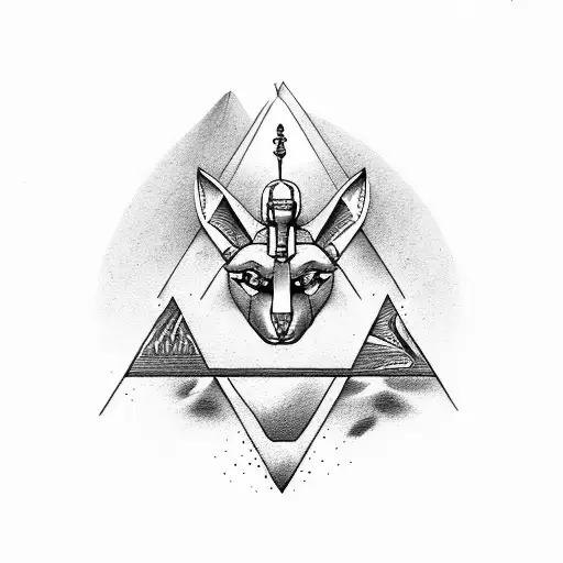 Anubis in front of pyramid tattoo design idea