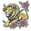 lion and rose and bible scripture with 01/08/2010 birthdate  tattoo design idea
