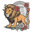 lion and rose and bible scripture with 01/08/2010 birthdate  tattoo design idea