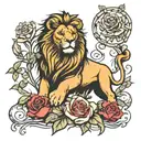 lion and rose and bible scripture with 01/08/2010 birthdate  tattoo design idea