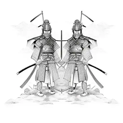 samurai armor displayed with 2 swords tattoo design idea