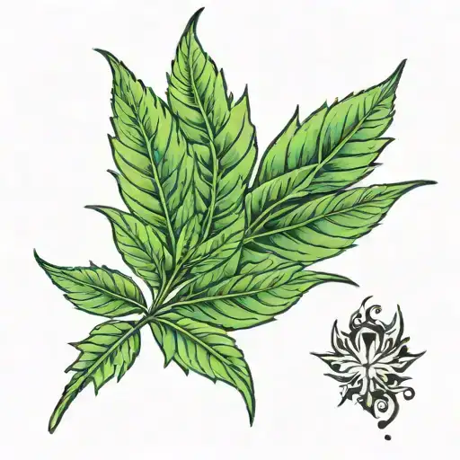 weed leaf with old english tattoo design idea