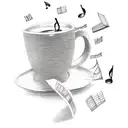 A teacher's desk with books, a coffee cup, and musical notes scattered around tattoo design idea