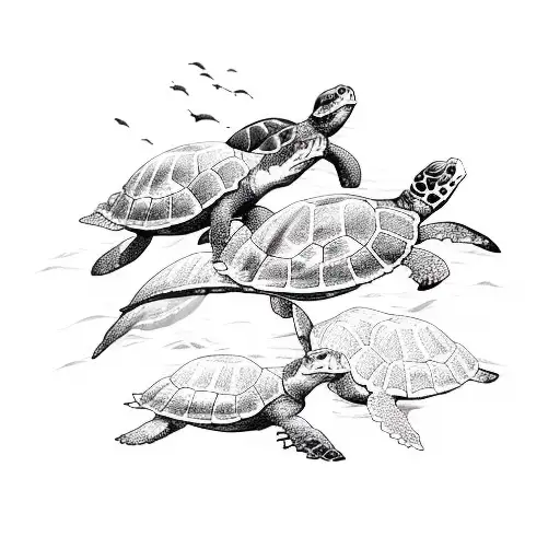 A group of sea turtles swimming in the ocean tattoo design idea