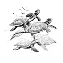 A group of sea turtles swimming in the ocean tattoo design idea