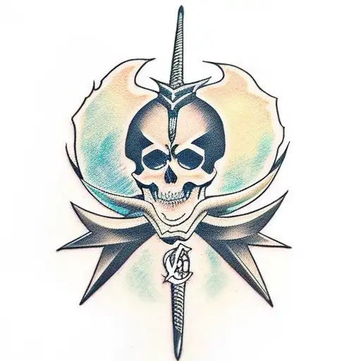 The skull with horns from anime "Bleach" and swords tattoo design idea