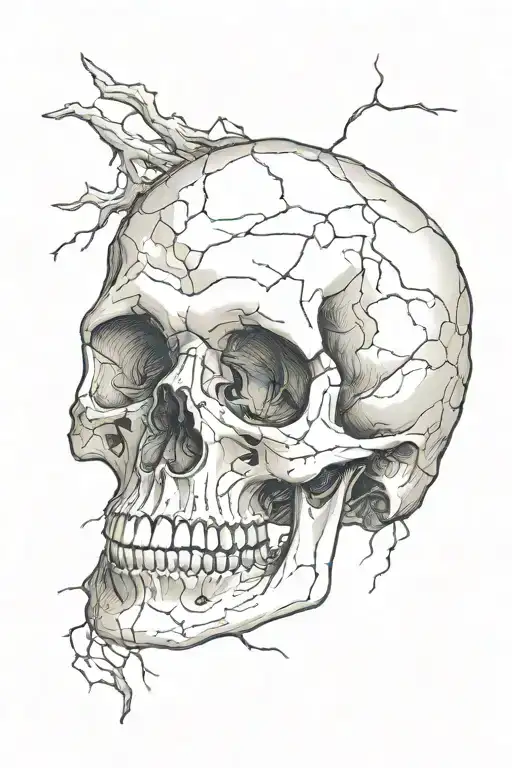 cracked ancient skull tattoo design idea