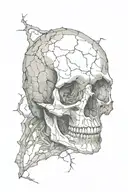 cracked ancient skull tattoo design idea
