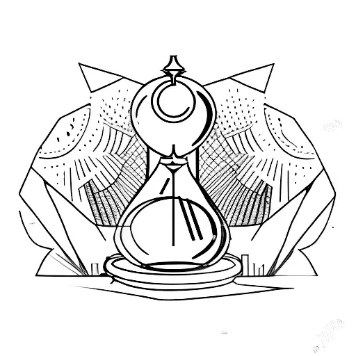 A minimalist tattoo of a crow perched on top of an hourglass tattoo design idea