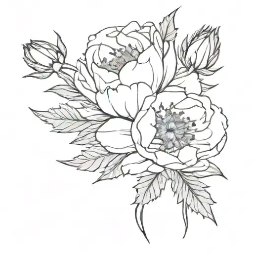 bunch of peony and thistle flowers tattoo design idea