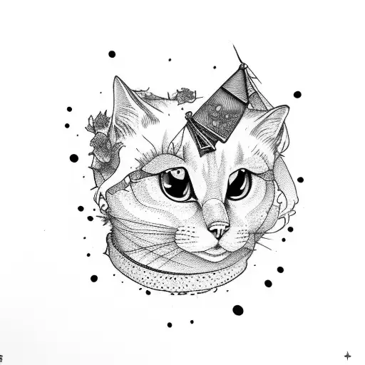 cottagecore death cat whole body cute witchy tattoo design idea