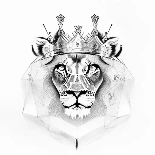 baby lion with crown tattoo design idea