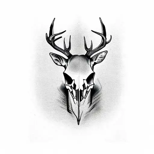 deer skull with trees and roses tattoo design idea