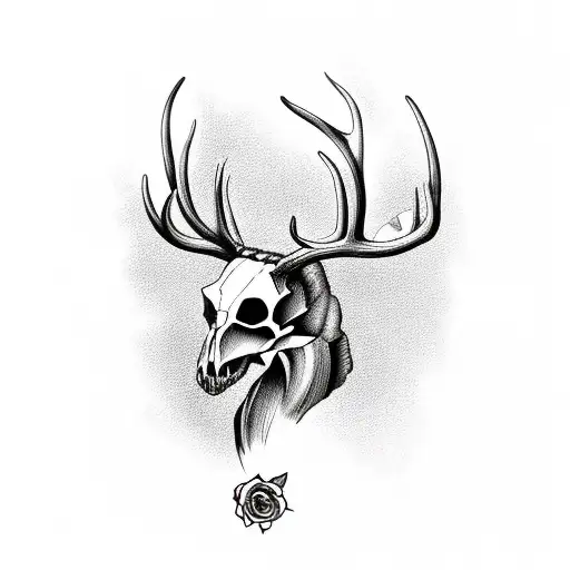 deer skull with trees as antlers and roses tattoo design idea
