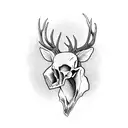 deer skull with trees and roses tattoo design idea
