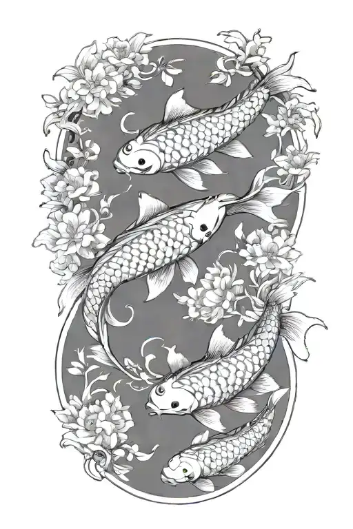 2 koi fish swimming in a circle  tattoo design idea