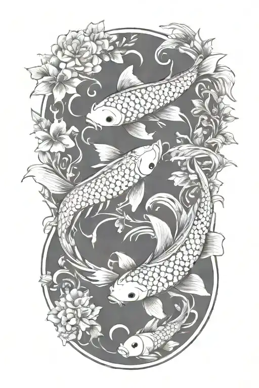 2 koi fish swimming in a circle  tattoo design idea