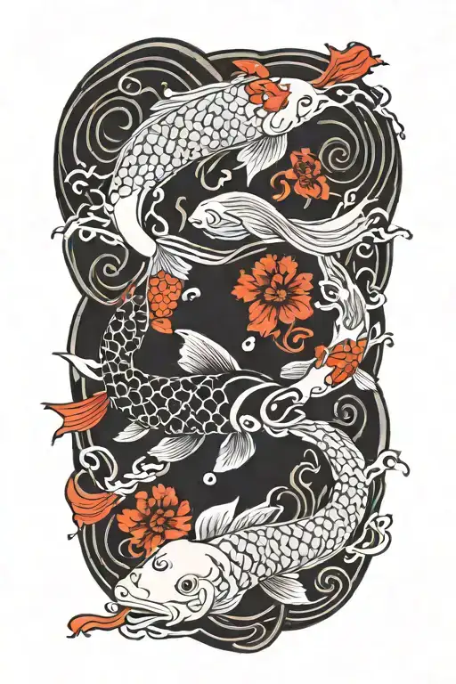 yin and yang symbol intertwined koi fish  tattoo design idea