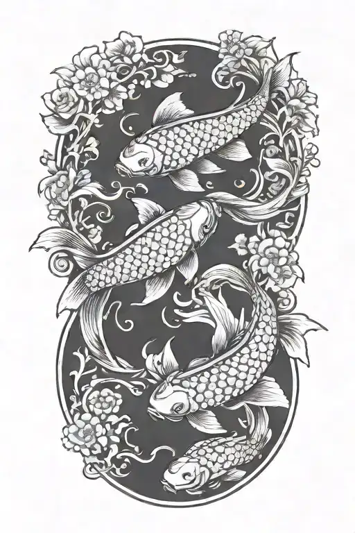 2 koi fish swimming in a circle  tattoo design idea
