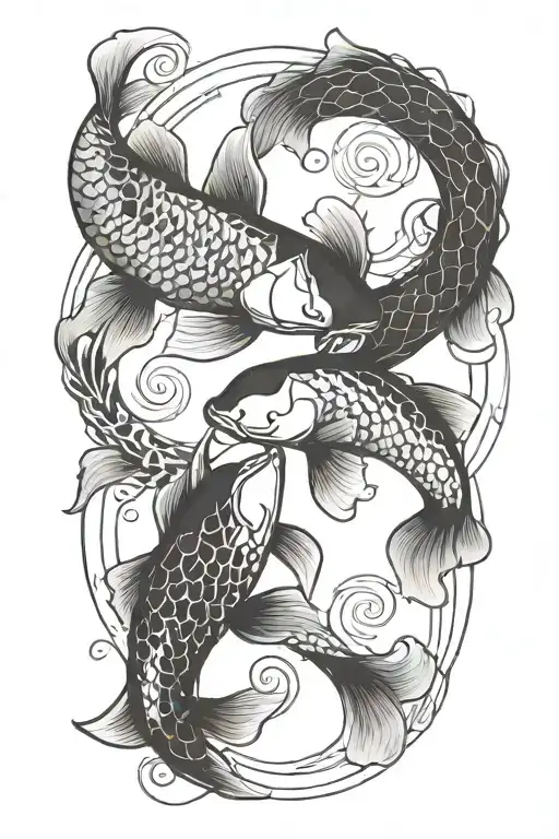 2 koi fish swimming in a circle  tattoo design idea