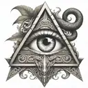 illuminati eye inside a triangle with medusa snakes covering the borders and a dragon wrapping the traingle   tattoo design idea