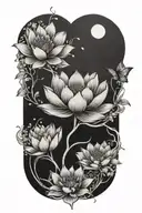 lotus flower pond with solar eclipse  tattoo design idea