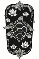 sea turtle with lotus flower shell tattoo design idea