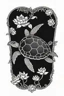 sea turtle with lotus flower shell tattoo design idea