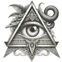 illuminati eye inside a triangle with medusa snakes covering the borders and a dragon wrapping the traingle   tattoo design idea