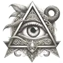 illuminati eye inside a triangle with medusa snakes covering the borders and a dragon wrapping the traingle   tattoo design idea