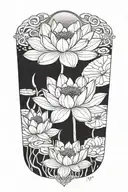 lotus flower pond with solar eclipse  tattoo design idea