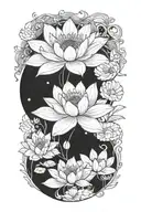 lotus flower pond with solar eclipse  tattoo design idea