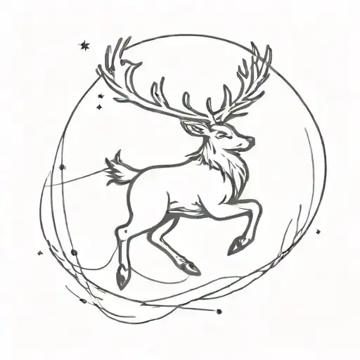 reindeer flying on broomstick tattoo design idea
