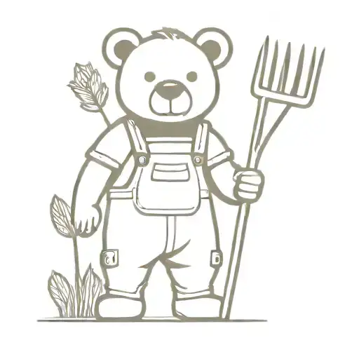 farmer teddy bear with pitchfork tattoo design idea